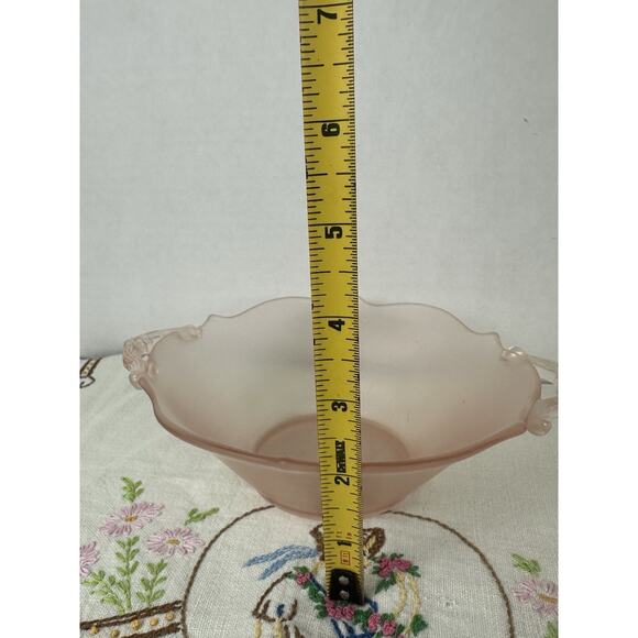 Vintage Lancaster Depression Glass Frosted Pink Double Handle Small Bowl Elegant - Picture 5 of 5